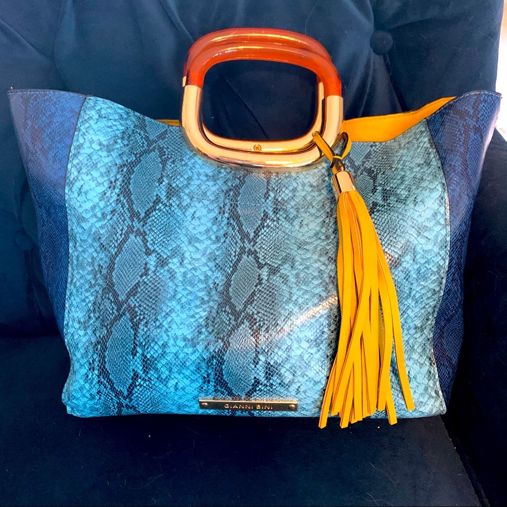 Gianni Bini blue color block snake handbag